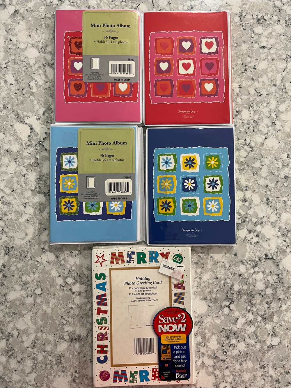 4 Mini Photo Album Set & Holiday photo greeting cards.